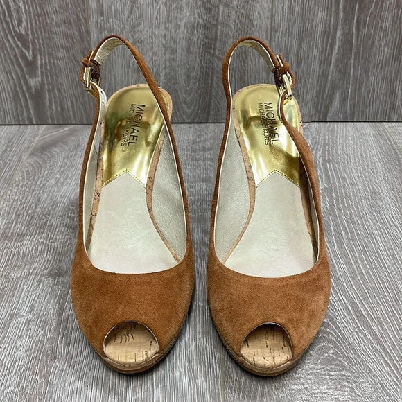 MICHAEL Michael Kors Cork Wedge Peep Toe Faux Suede Sandal 9M - Picture 2 of 15